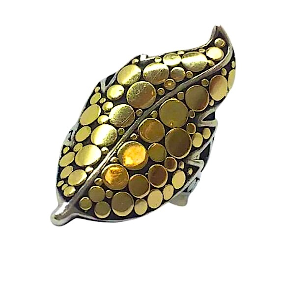 John Hardy Vintage 18K and Sterling Ayu Dot Leaf Ring